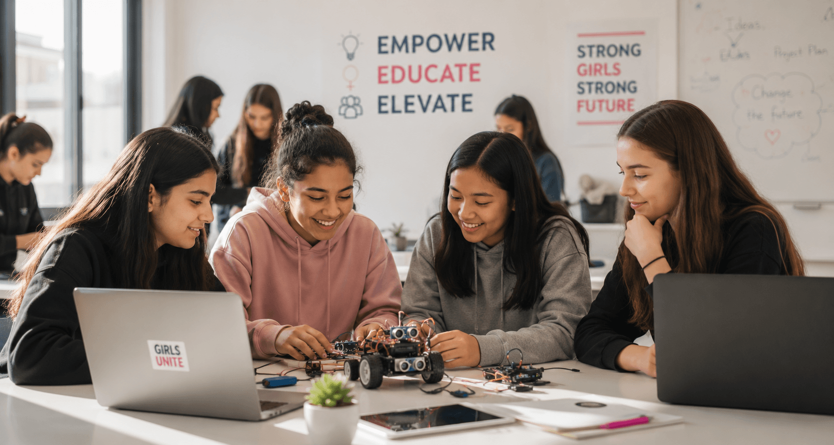 Girls learning together in a GirlsUnite partner workshop